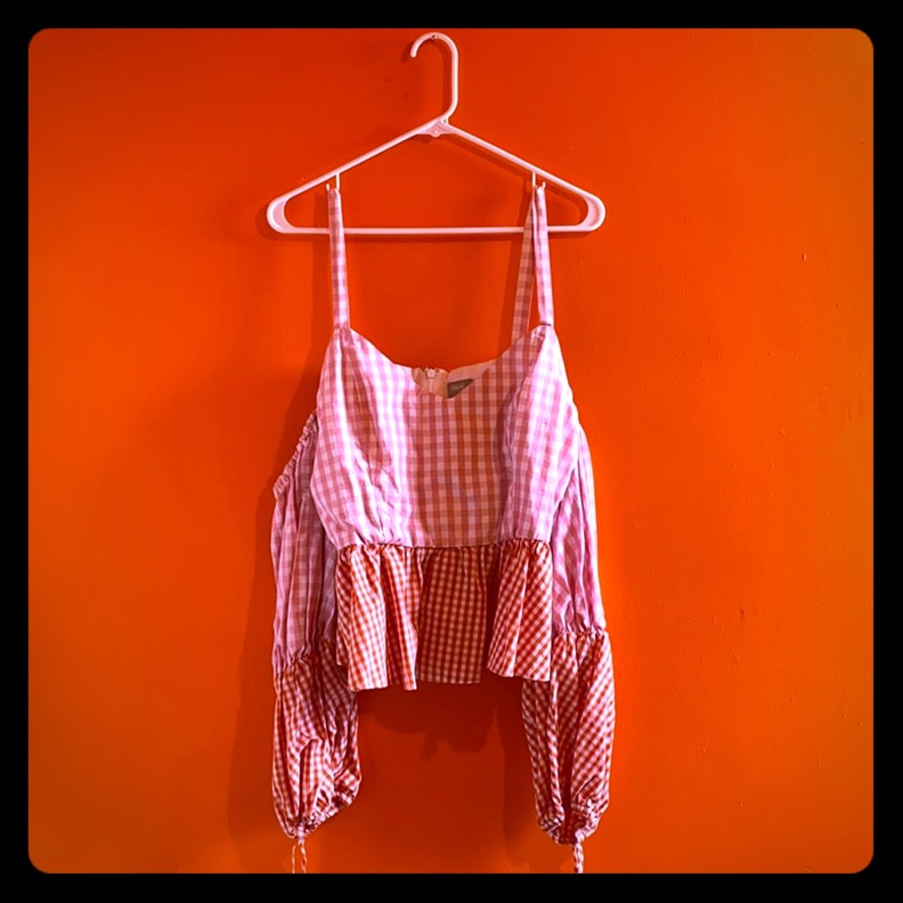 Plus size ASOS gingham off shoulder shirt - Picture 2 of 2